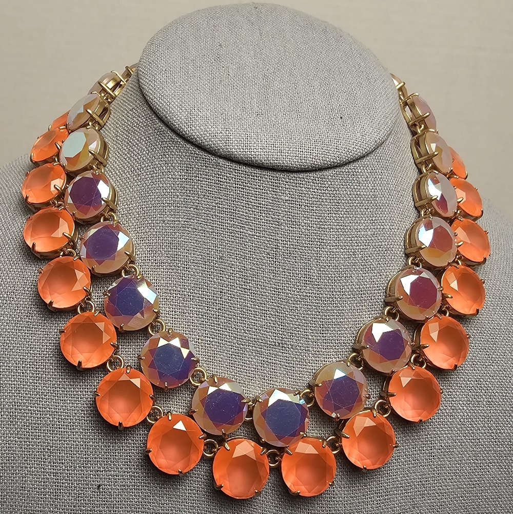[J. Crew] Layered Statement Necklace Aurora Borealis Iridescent & Orange Stones - Picture 5 of 16